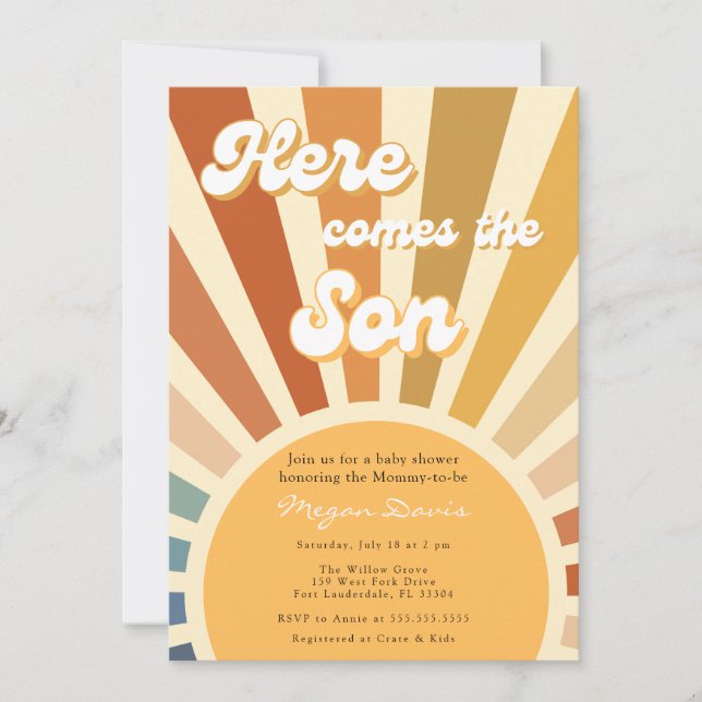 70s Baby Shower Bohemian Shower Boho Sunshine Invitation (Front)