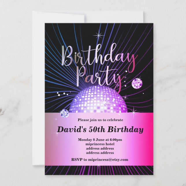 70's Birthday party, disco party Invitation (Front)