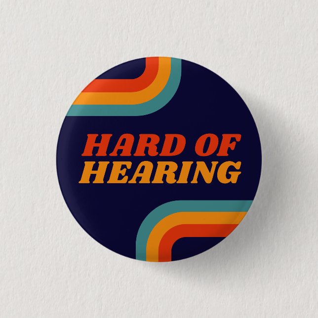  70s Blue Orange Retro Lines Hard of Hearing 3 Cm Round Badge (Front)