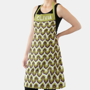 70s Bold Modern Retro Ogee Motif in Greens Apron