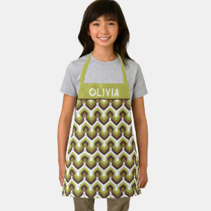 70s Bold Modern Retro Ogee Motif in Greens Apron