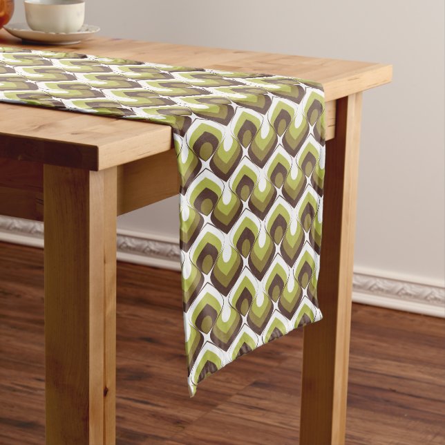 70s Bold Modern Retro Ogee Motif in Greens Long Table Runner (In Situ)