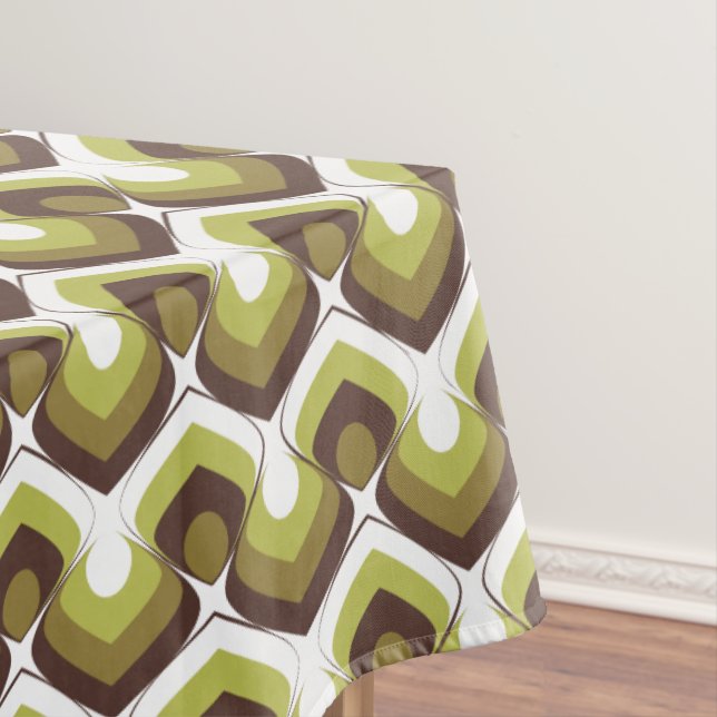70s Bold Modern Retro Ogee Motif in Greens Tablecloth (In Situ)