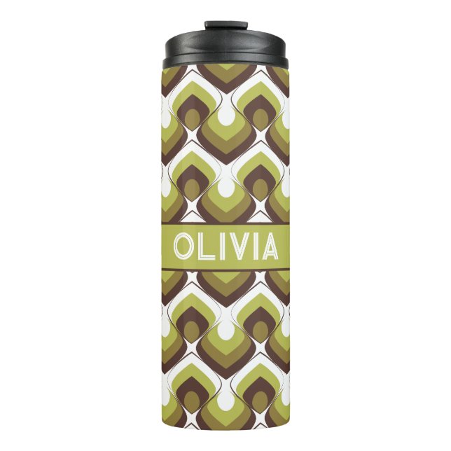 70s Bold Modern Retro Ogee Motif in Greens Thermal Tumbler (Front)