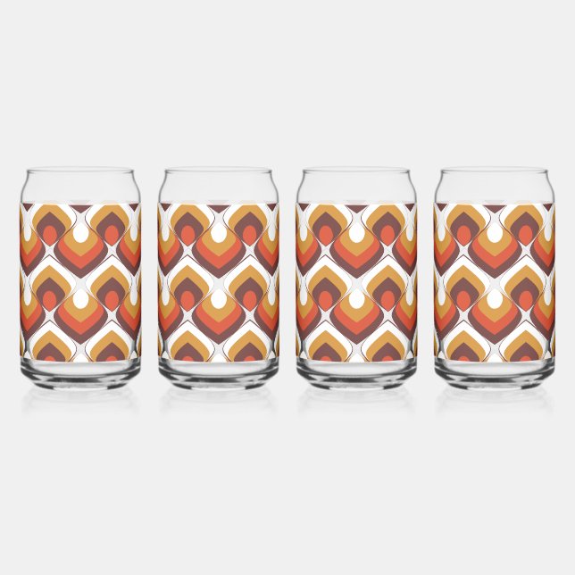 70s Bold Retro Modern Motif in Orange & Brown Can Glass (Right)