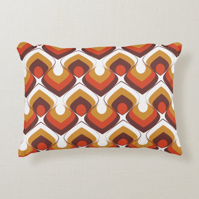 70s Bold Retro Modern Motif in Orange & Brown Decorative Cushion (Front)
