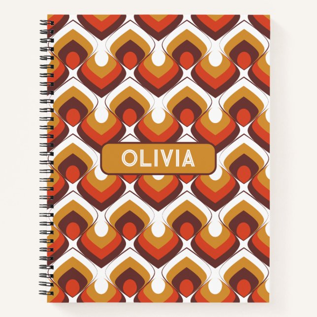 70s Bold Retro Modern Motif in Orange & Brown Notebook (Front)