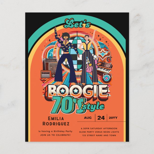 70s Boogie Retro Disco Dancing Birthday Party Flyer (Front)