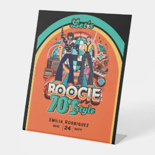 70s Boogie Retro Disco Dancing Birthday Party Pedestal Sign