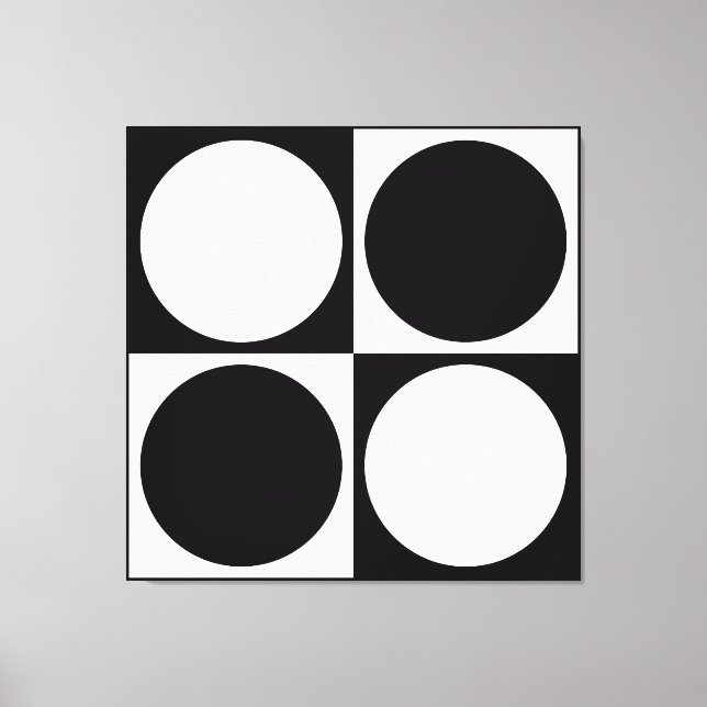 70s Checks and Circles Black and White Canvas Print (Front)