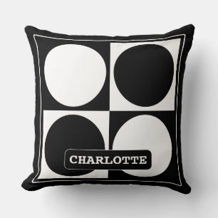 70s Checks and Circles Black and White Cushion