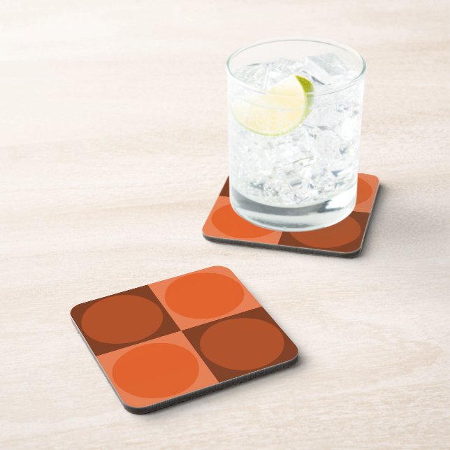 70s Checks and Circles Flame Orange Coaster (Right Side)