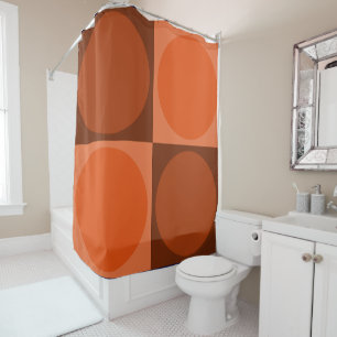 70s Checks and Circles Flame Orange Shower Curtain