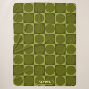 70s Checks and Circles Green Sherpa Blanket