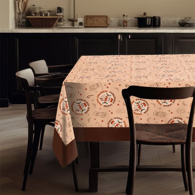 70s Christmas Tablecloth Peace Love Pastel Look (70s Christmas Tablecloth Peace Love Pastel Look)