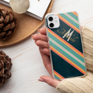 70s colorful Stripes Monogram initials aesthetic iPhone 11 Case
