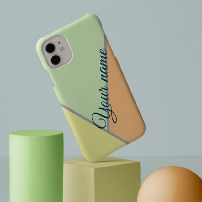 70s Colour block Sage green Triangles Custom name Case-Mate iPhone Case (Creator Uploaded)