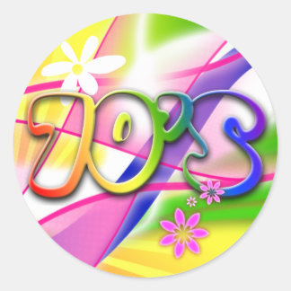 70's Colourful Design with Flowers Classic Round Sticker