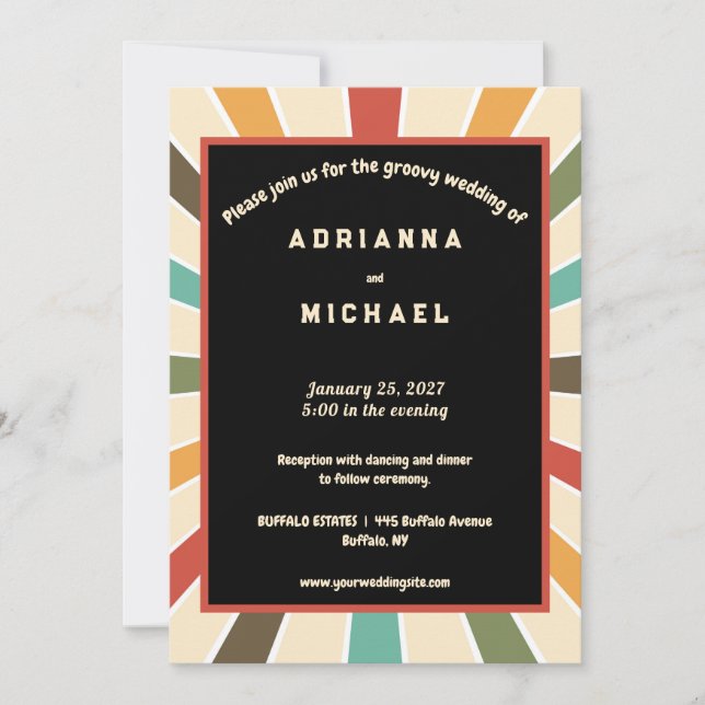 70s Colourful Retro Nostalgia Wedding Invitation (Front)
