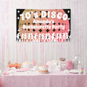 70's Disco Bachelorette Party   Pink Glitter Ball Banner