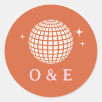 70s Disco Ball Sparkles Retro Wedding Initials 
