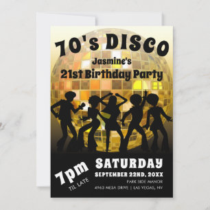 70's Disco Birthday Gold Glitter Ball Invitation