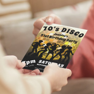 70's Disco Birthday   Gold Glitter Ball Invitation