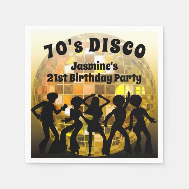 70's Disco Birthday | Gold Glitter Ball Napkin (Front)