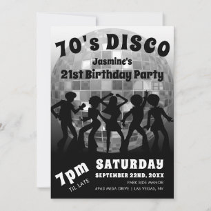 70's Disco Birthday Silver Glitter Ball Invitation