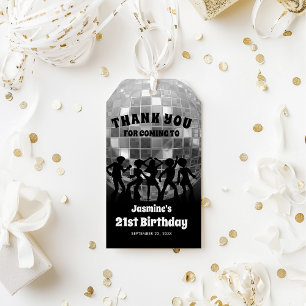 70's Disco Birthday Silver Glitter Ball Thank You Gift Tags