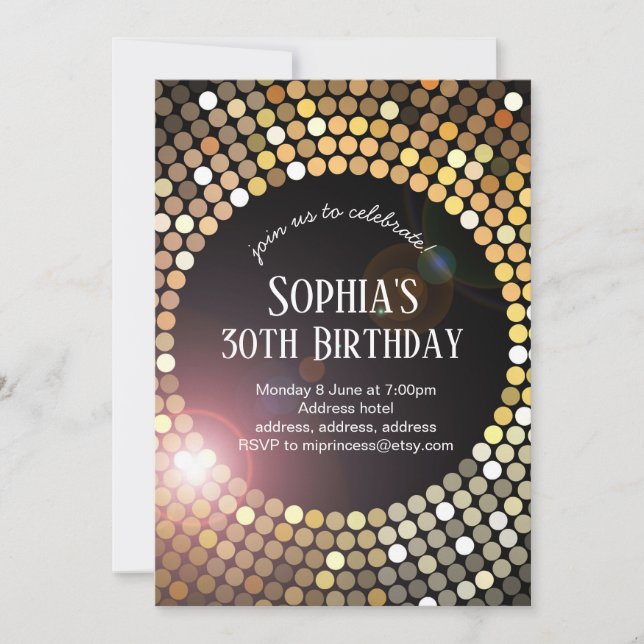 70s disco dance glitter birthday invitation (Front)