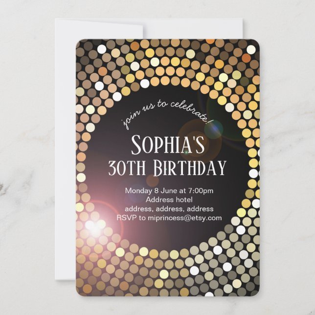 70s disco dance glitter birthday invitation (Front)
