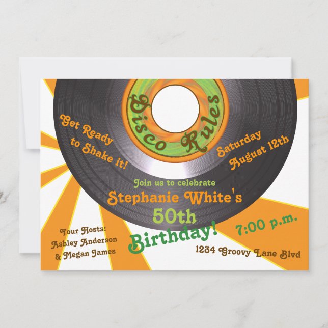 70s Disco Groovy 45 Record 50th Birthday Party Invitation (Front)