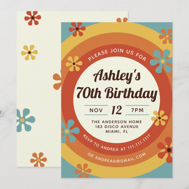 70's Disco Hippie Birthday Invitation (Front/Back)