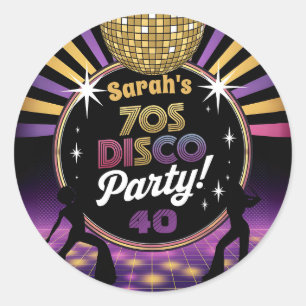 70's disco party seventies hippy birthday rave classic round sticker