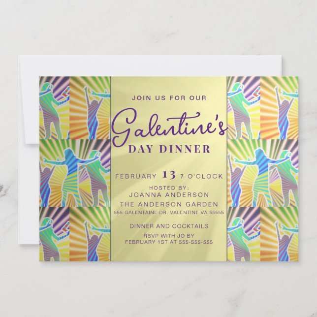 70's Disco Retro Faux Gold Galentine Dinner Brunch Invitation (Front)