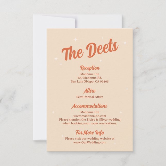 70s Disco Sparkles Retro Wedding The Details Card (Front)