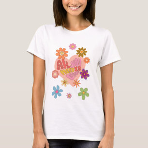 70s Floral Heart All You Need Is Love Cute Graphic T-Shirt