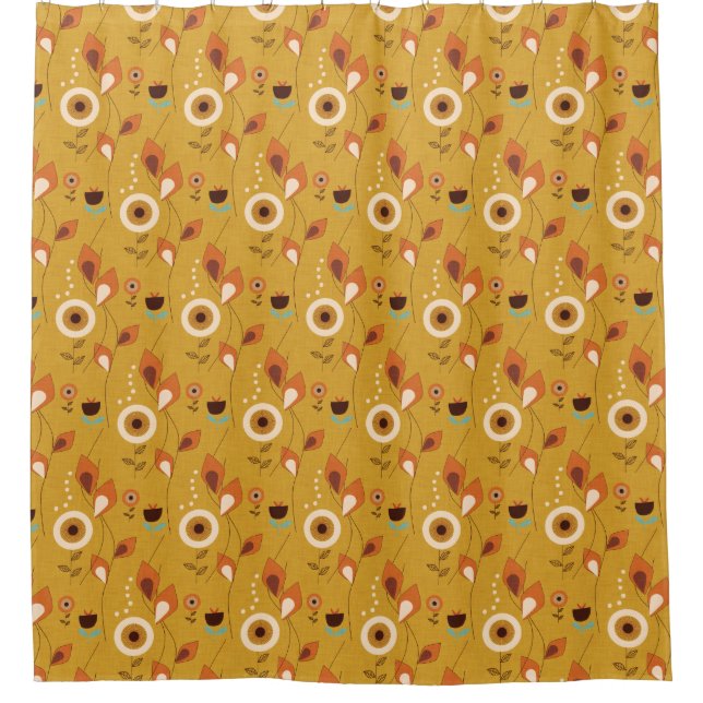 70s Floral Mustard Shower Curtain (Front)