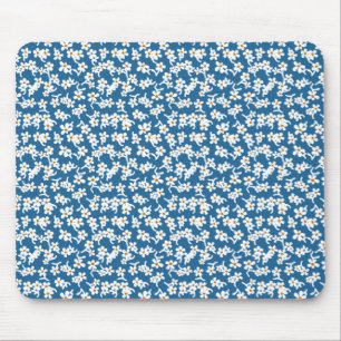 70s Floral Print in Blue, Vintage Floral, Flowery Mouse Mat