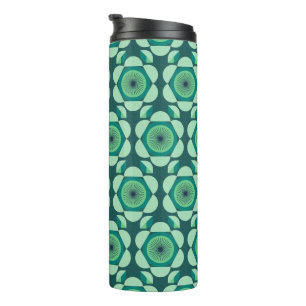 70s floral vibe - green and blue thermal tumbler