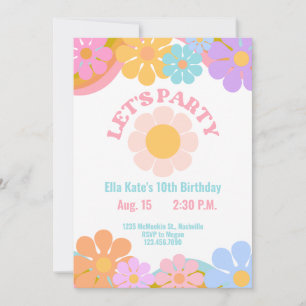70s Flower Power Birthday Invitation, 70s Retro  Invitation