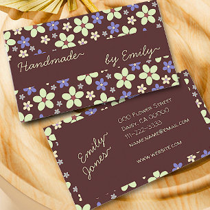 70s Flowers Handmade By Name Brown Boho Style Cute Business Card