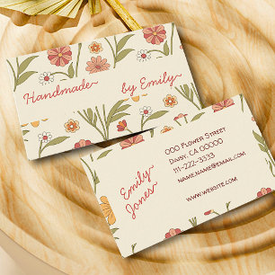 70s Flowers Handmade By Name Brown Boho Style Cute Business Card