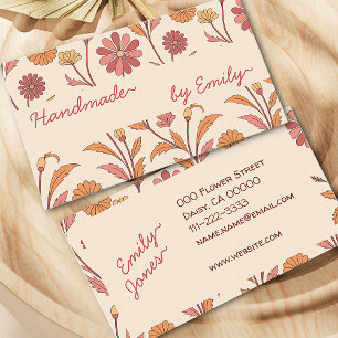 70s Flowers Handmade By Name Cream Boho Style Cute Business Card