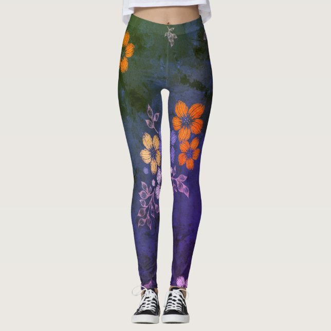 70s Folk Garden - blue Leggings (Front)