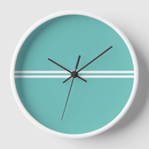70s Fun Retro Vibe Aqua Twin White Racing Stripes Clock