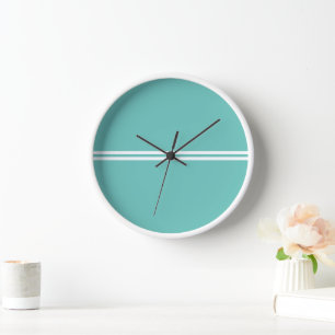 70s Fun Retro Vibe Aqua Twin White Racing Stripes Clock
