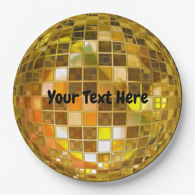 70s Gold Disco Ball 9" Paper Plate (Front)