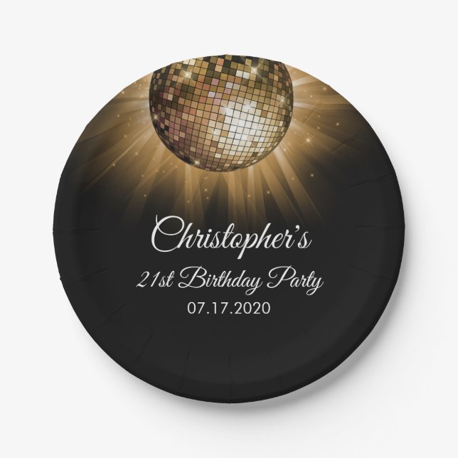 70's Gold Disco Themed Birthday Party Paper Plate (Front)